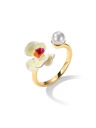Butterfly Orchid Blossom Flower Pearl Enamel Adjustable Ring