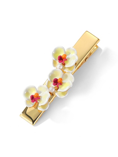 Butterfly Orchid Blossom Flower Pearl Enamel Hair Pin Clip