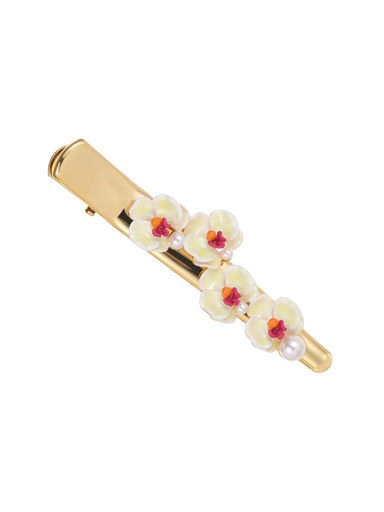 Butterfly Orchid Blossom Flower Pearl Enamel Hair Clip Pin