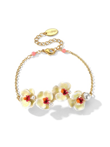 Butterfly Orchid Blossom Flower Pearl Enamel Charm Thin Bracelet