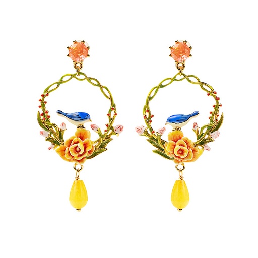 Enamel Flower Red Crystal Earrings Jewelry Hook Earrings