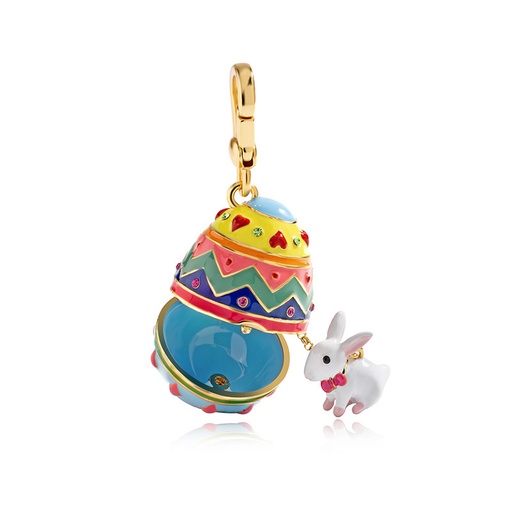 Cute Rabbit Bunny Inside Easter Egg Enamel Necklace Key Pendant With Chains Jewelry Gift For Her