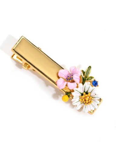White Pink Flower Enamel Hair Pin Clip Jewelry Gift