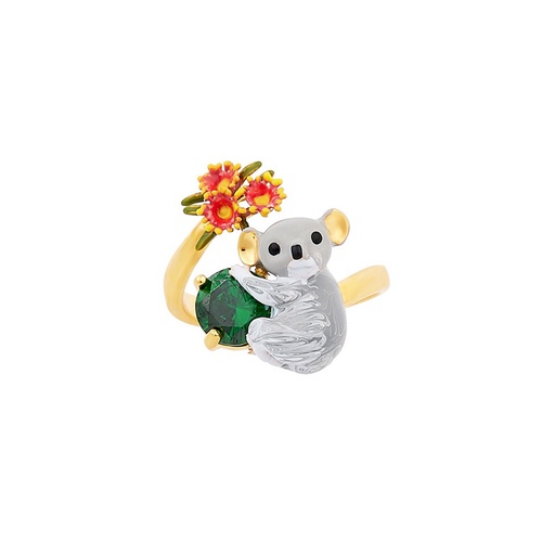 Cute Koala And Flower Stone Enamel Adjustable Ring Jewelry Gift
