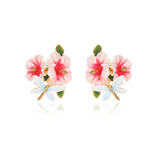 Purple Pink Flower C Shape Enamel Stud Earrings Jewelry Gift
