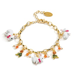 [19040378] Apricot Red Peony Flower and Crystal Enamel Pedant Necklace