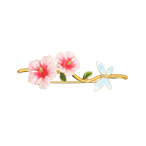 Pink Flower And Dragonfly Enamel Brooch Jewelry Gift
