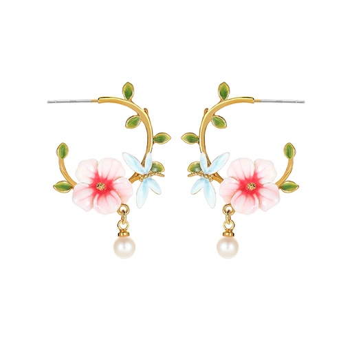 Crane Bird Cloud And Pearl Enamel Dangle Earrings Jewelry Gift