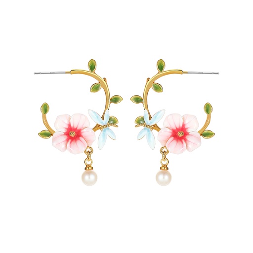 Crane Bird Cloud And Pearl Enamel Dangle Earrings Jewelry Gift