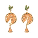 Orange Lemon Slice With Zircon And Leaf Enamel Dangle Earrings