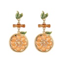 Orange Lemon Slice With Zircon Leaf Enamel Dangle Earrings