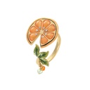 Orange Lemon Slice With Zircon And Leaf Enamel Adjustable Ring