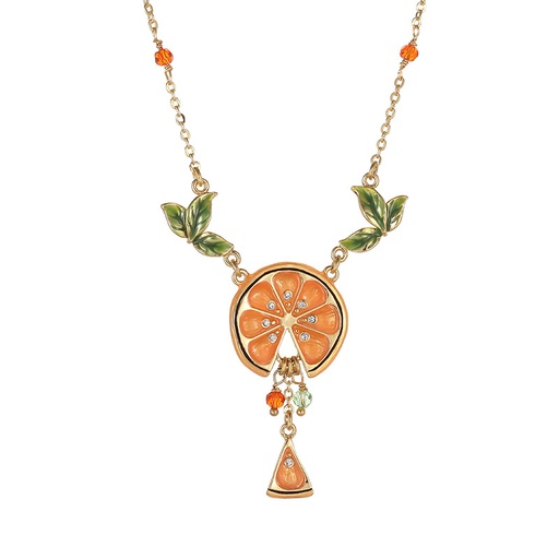 Orange Lemon Slice With Zircon Enamel Pendant Necklace Jewelry Gift