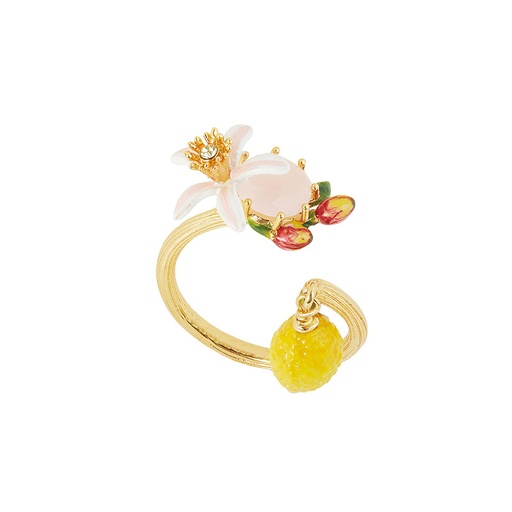 Lemon Flower And Stone Enamel Adjustable Ring