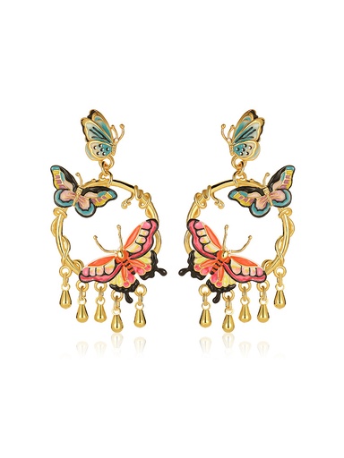 Green Yellow Peacock Feather Shape And Crystal Enamel Dangle Earrings Jewelry Gift