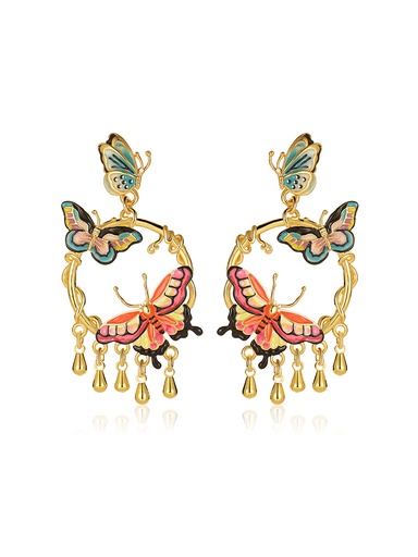 Colorful Butterfly Enamel Hoop Dangle Earrings Jewelry Gift