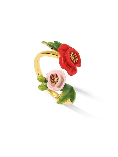 Pink Red Flower Enamel Adjustable Ring Jewelry Gift