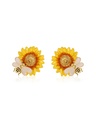 Yellow Sunflower And Bee Enamel Stud Earrings Jewelry Gift