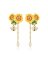 Yellow Sunflower And Bee Enamel Dangle Tassel Earrings Jewelry Gift