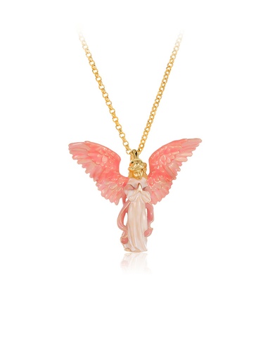 Angle Fariy With Pink Wing Enamel Pendant Necklace Jewelry Gift