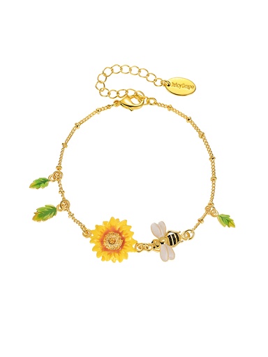 Yellow Sunflower Bee Enamel Thin Bracelet Jewelry Gift