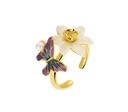 Flower And Butterfly Pearl Enamel Adjustable Ring Jewelry Gift