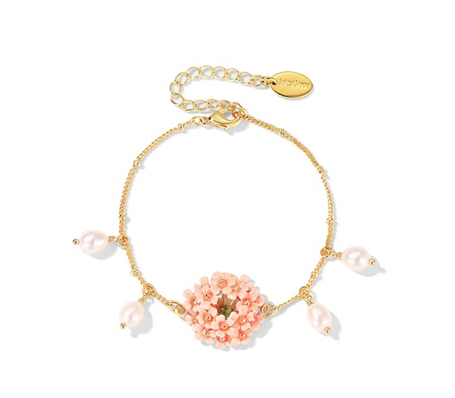 Cherry Blossom Flower And Pearl Enamel Thin Bracelet Jewelry Gift