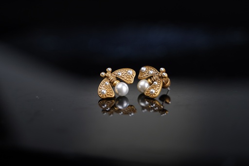 Butterfly Orchid Blossom Flower Pearl Enamel Stud Earrings