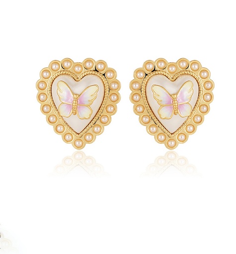 Butterfly Heart Pearl Enamel Stud Earrings Jewelry Gift