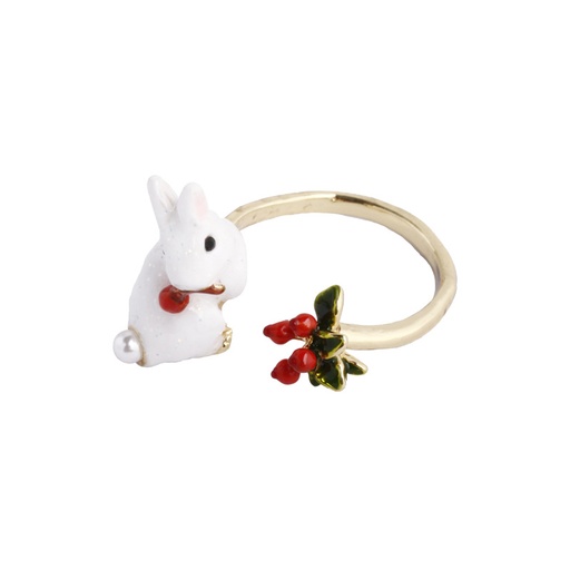 Rabbit and Fruit Berry Enamel Adjustable Ring Jewelry Gift