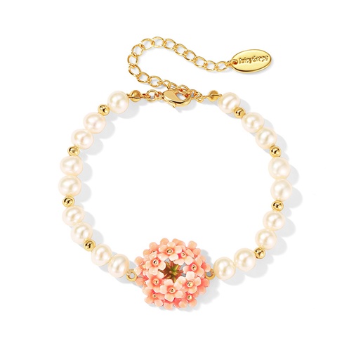 Cherry Blossom Flower Pearl Enamel Charm Bracelet Jewelry Gift