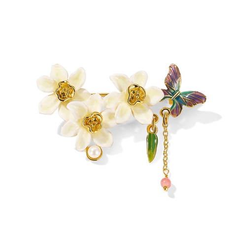 Pansy Blue Pink Purple Flower And Crystal Tassel Enamel Earrings