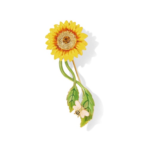 Sunflower Bee And Crystal Enamel Brooch Jewelry Gift