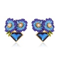 Blue Flower And Stone Enamel Stud Earrings