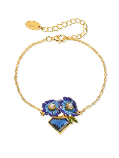 Blue Flower And Stone Enamel Thin Bracelet