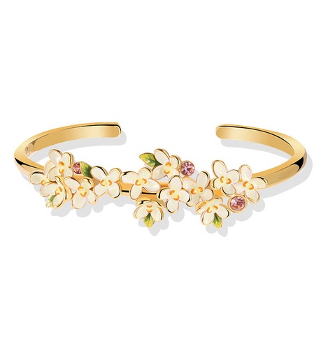 Flower And Stone Enamel Adjustable Bangle Bracelet