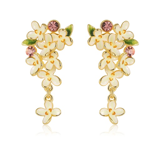 Pink Flower And Dragonfly Crystal Enamel Dangle Earring Jewelry Gift