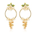 Flower And Green Leaf Enamel Dangle Earrings Jewelry Gift