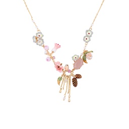 [19040155] Enamel Glaze Daisy Zircon Cherry Gold Plated Necklace