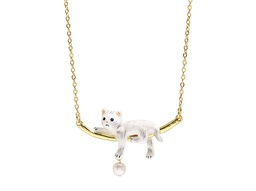 [22062465] Mermaid Shell Box With Pearl Enamel Pendant Necklace With Two Chains Jewelry Gift