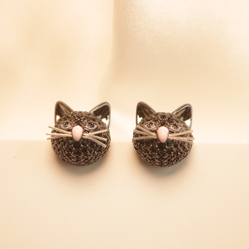 Black Cat With Pink Nose Gold Plated Stud Earrings