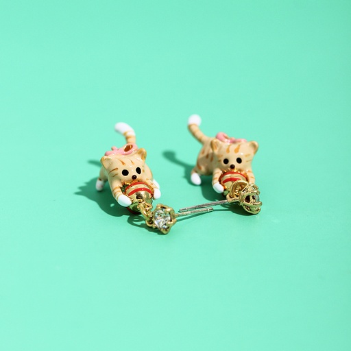 Cute Cat Kitty Kitten And Crystal Enamel Dangle Earrings