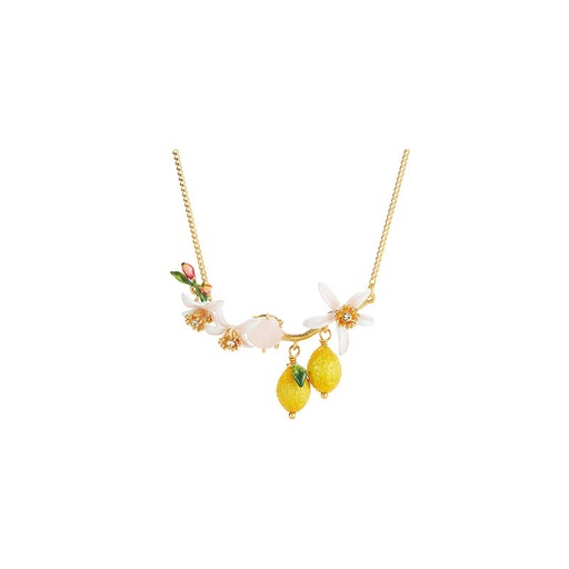 Lemon Flower Blossom Enamel Pendant Necklace