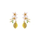 Flower Blossom And Lemon Enamel Dangle Earrings