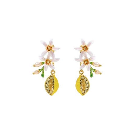 Orange Lemon Slice With Zircon Enamel Pendant Necklace