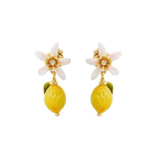 Lemon Flower And Stone Enamel Adjustable Ring