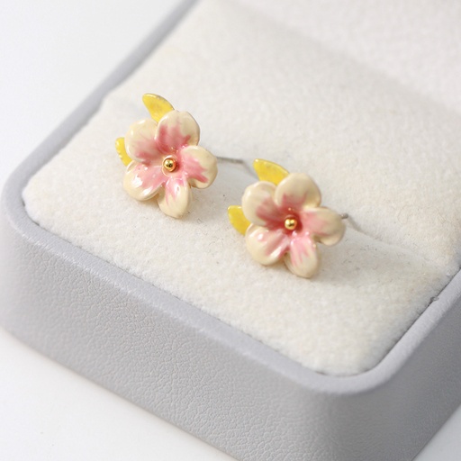Peach Flower Blossom Enamel Stud Earrings