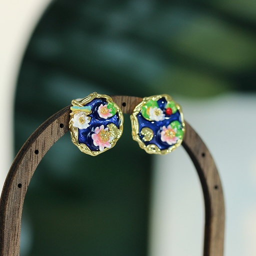Orange Blossom Flower Kumquat Pearl Enamel Dangle Earrings