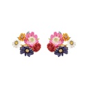 Colorful Flower With Crystal Enamel Stud Earrings