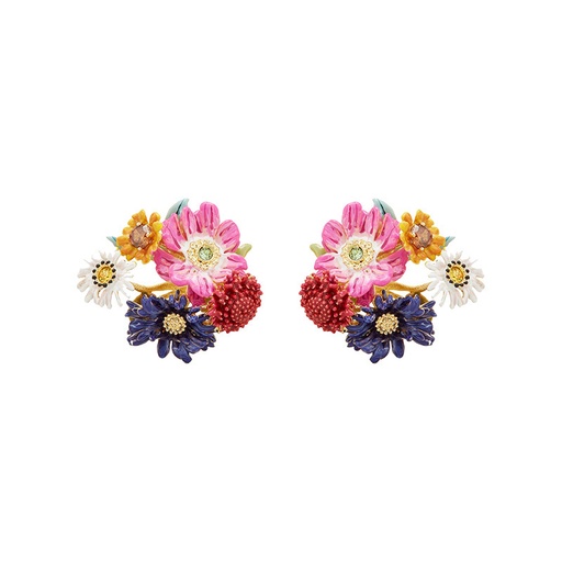 Colorful Flower With Crystal Enamel Stud Earrings